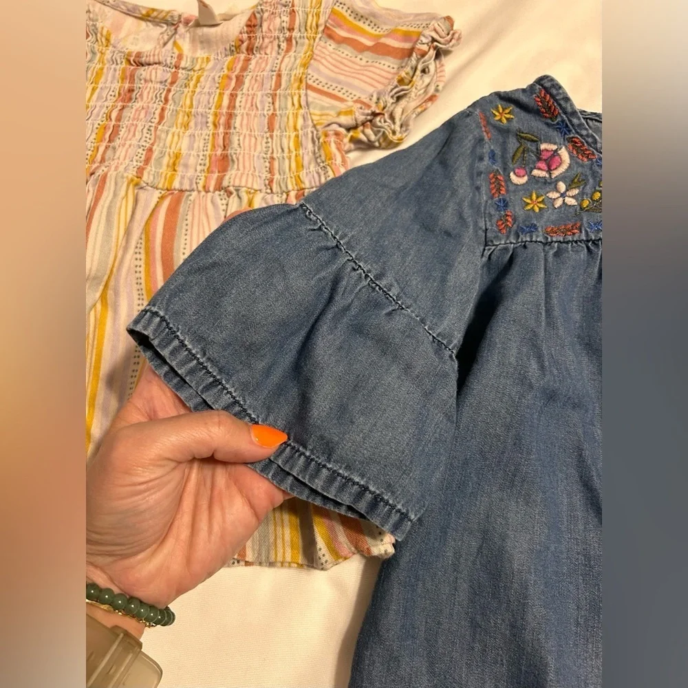 Embroidered Denim and Striped girls shirt bundle